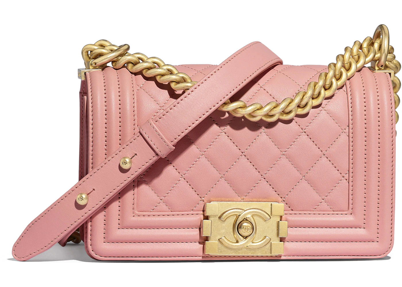 Chanel Boy Quilted Calfskin Gold-tone Small Pink