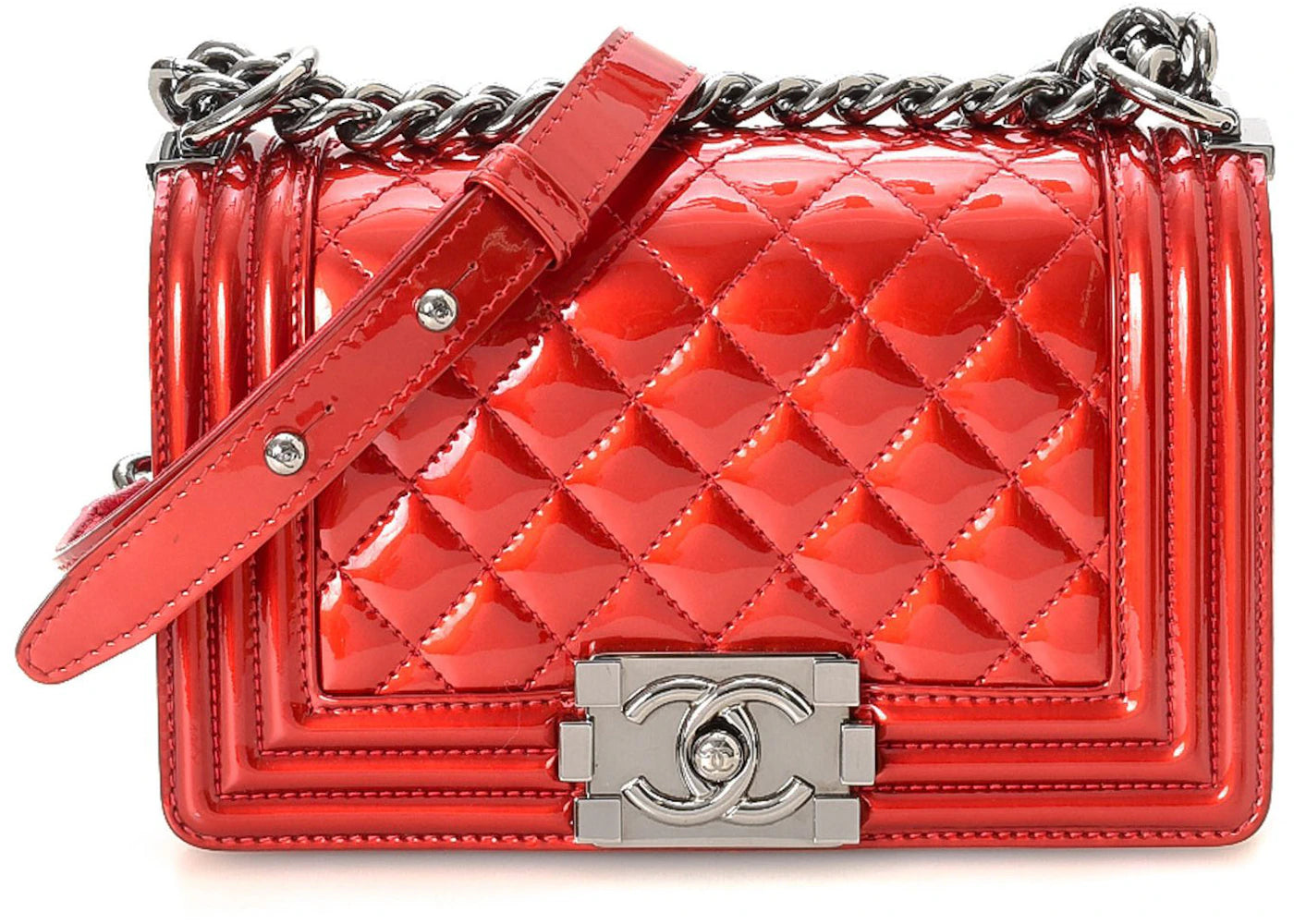 Chanel Boy Quilted Patent Leather Small Red