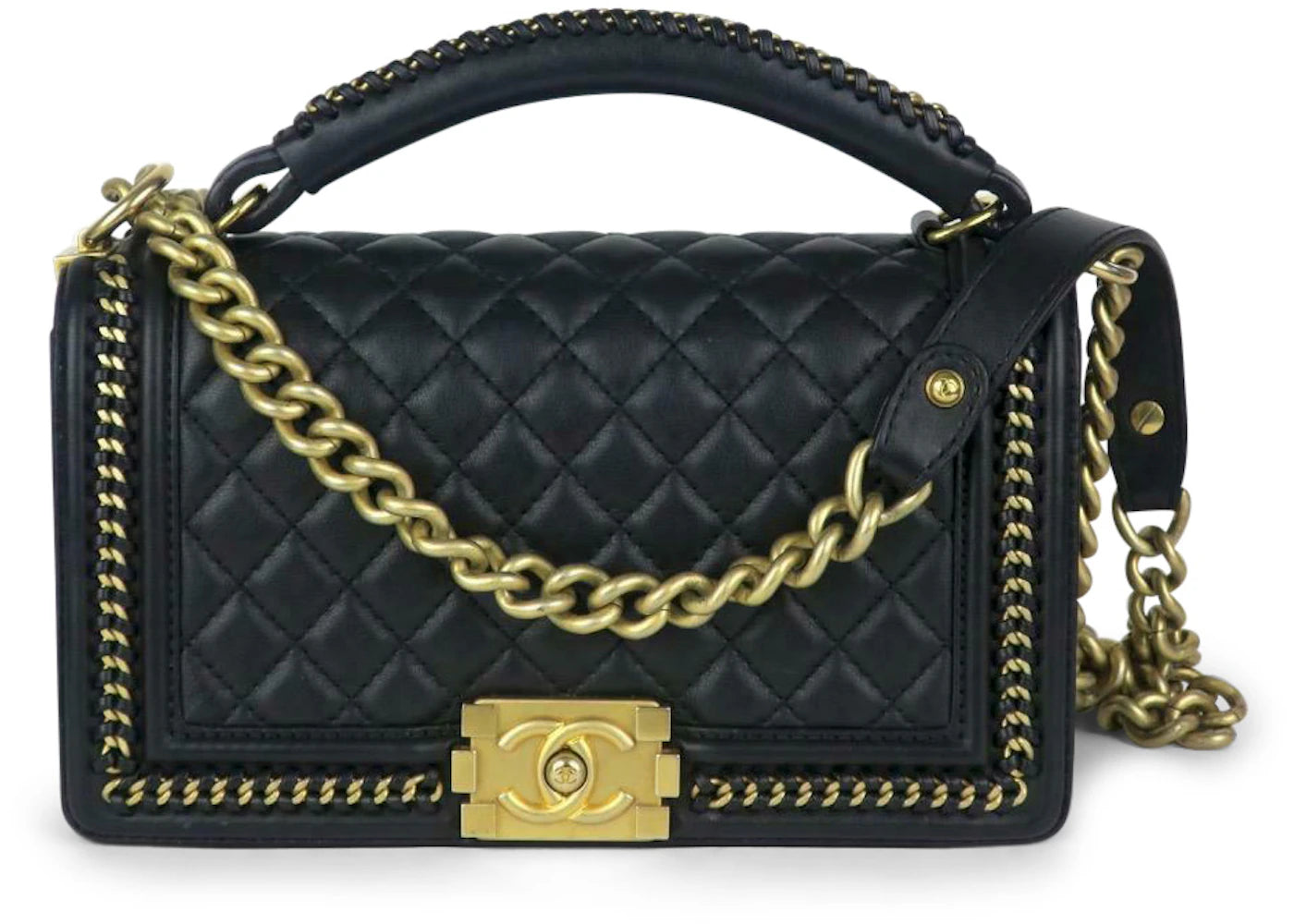 Chanel Boy Top Handle Quilted Calfskin Gold-tone Chain Medium Black