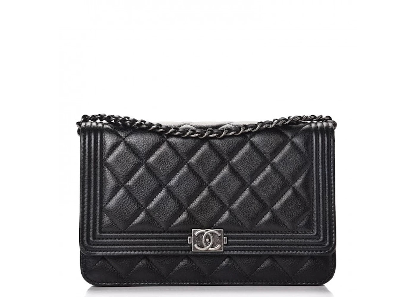 Chanel Boy Wallet On Chain Quilted Calfskin Ruthenium-tone Black