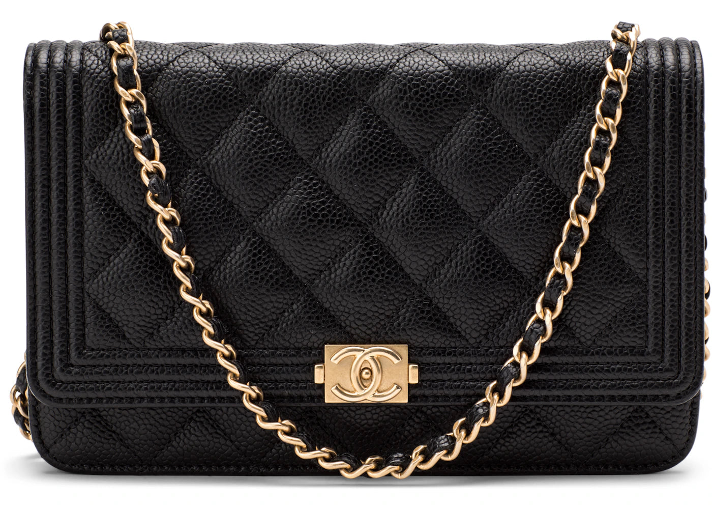Chanel Boy Wallet On Chain Quilted Caviar Gold-tone Black/Army Green