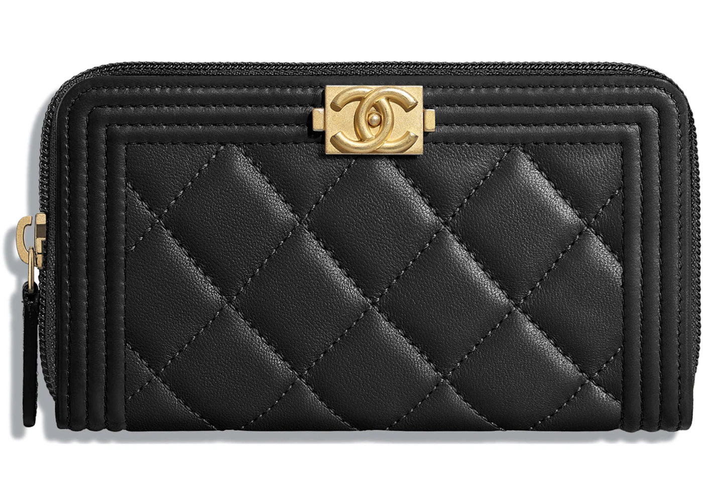 Chanel Boy Zipped Wallet Quilted Lambskin Gold-tone Black