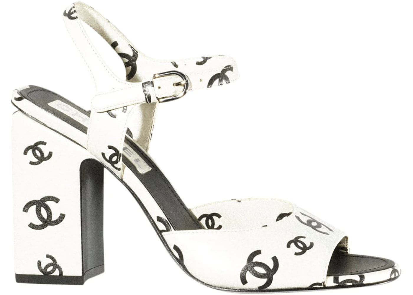 Chanel CC 100mm Heeled Sandal White Leather