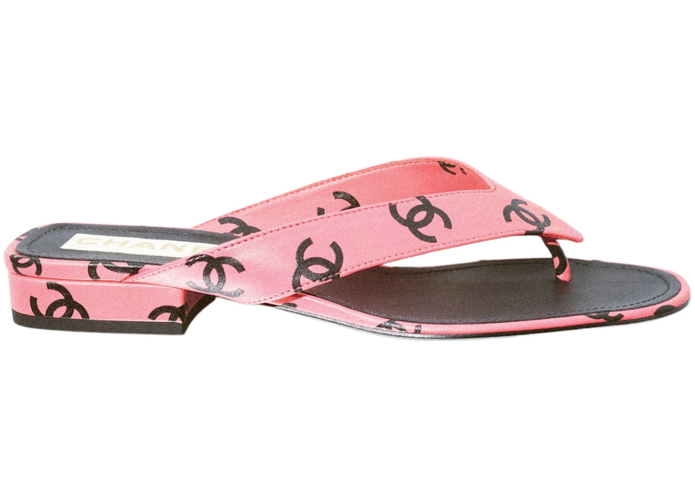 Chanel CC 20mm Heeled Thong Sandal Pink Leather