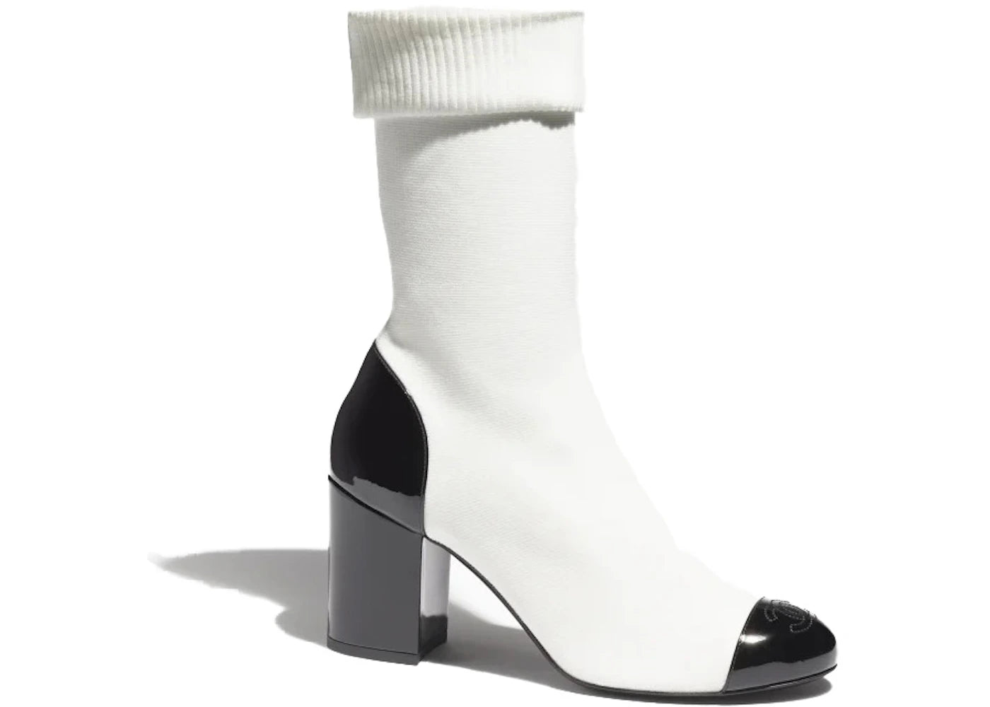 Chanel CC 80mm Ankle Boots White Black Knit