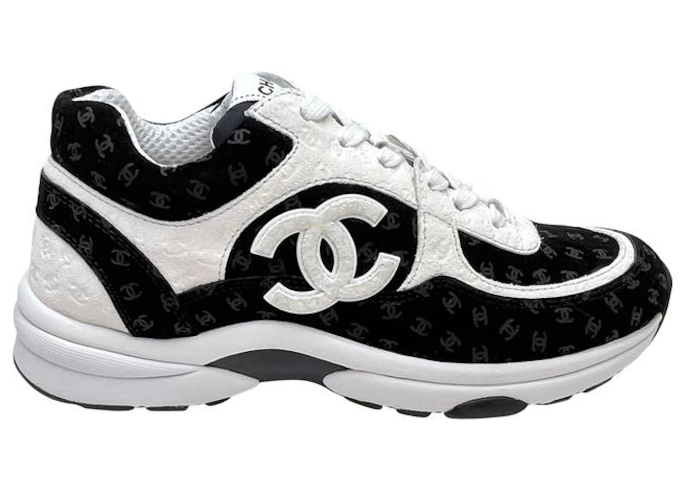 Chanel CC Embossed Logo Black White Suede