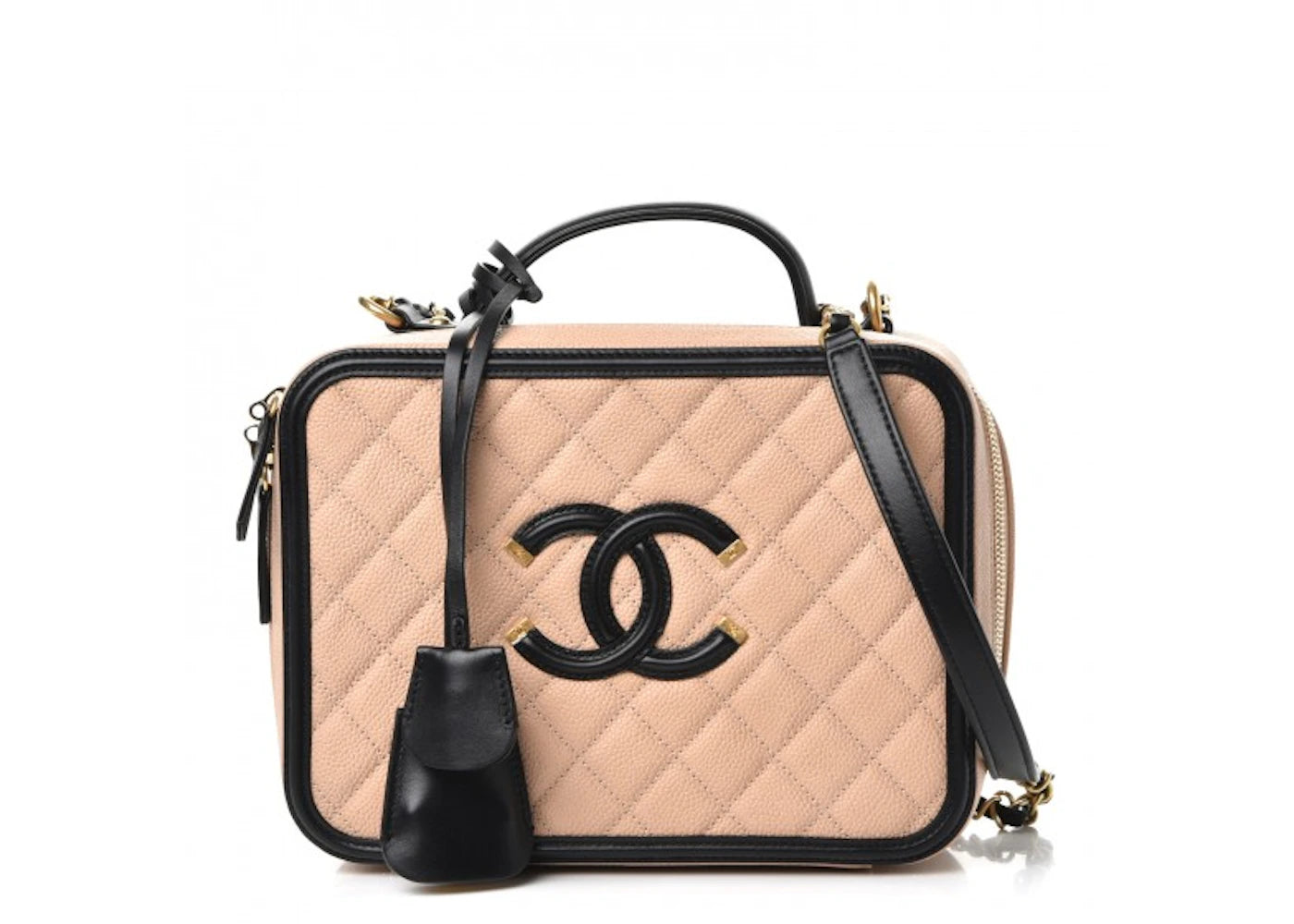 Chanel CC Filigree Vanity Case Quilted Diamond Large Beige/Black