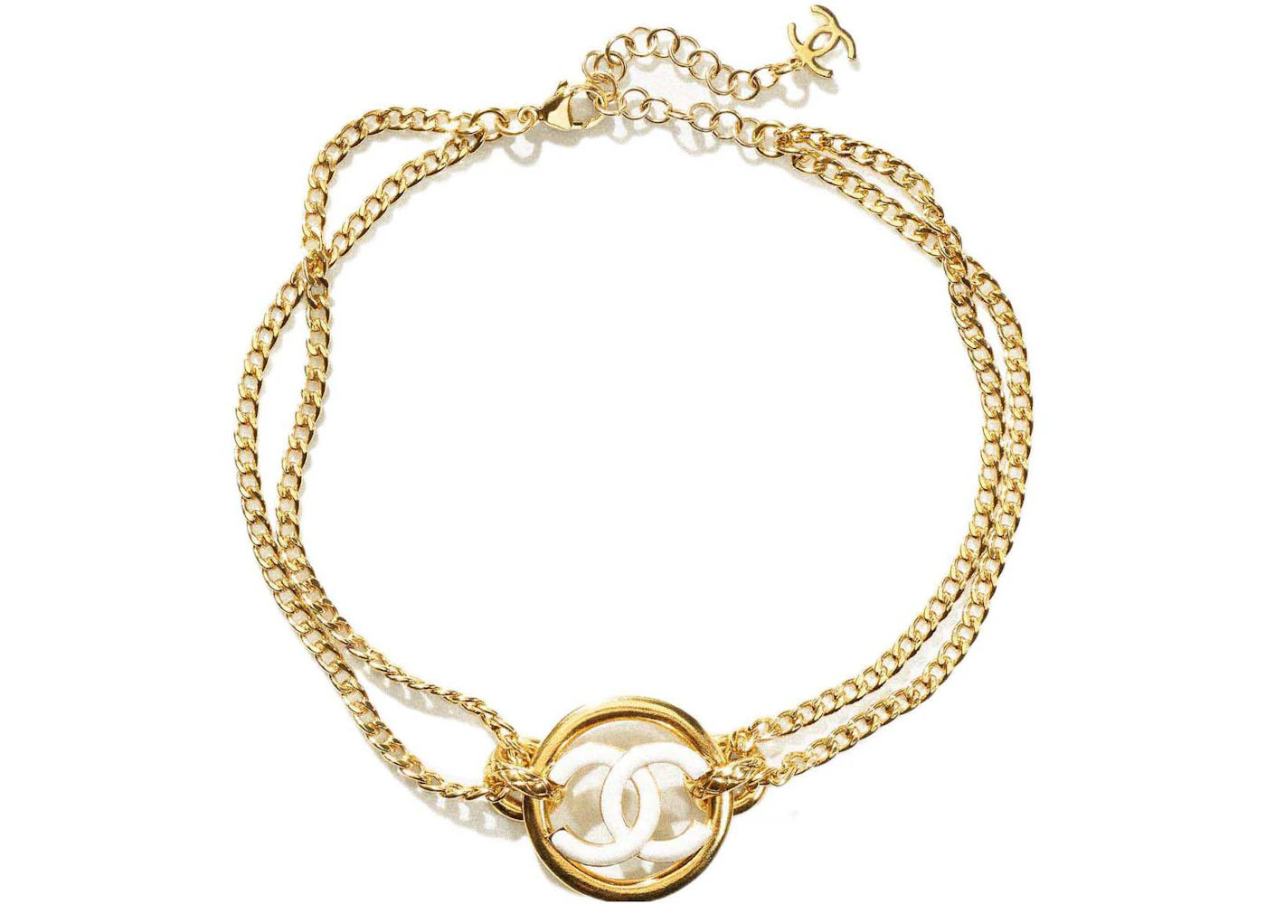 Chanel CC Logo Choker Necklace Gold/White (AB8355)