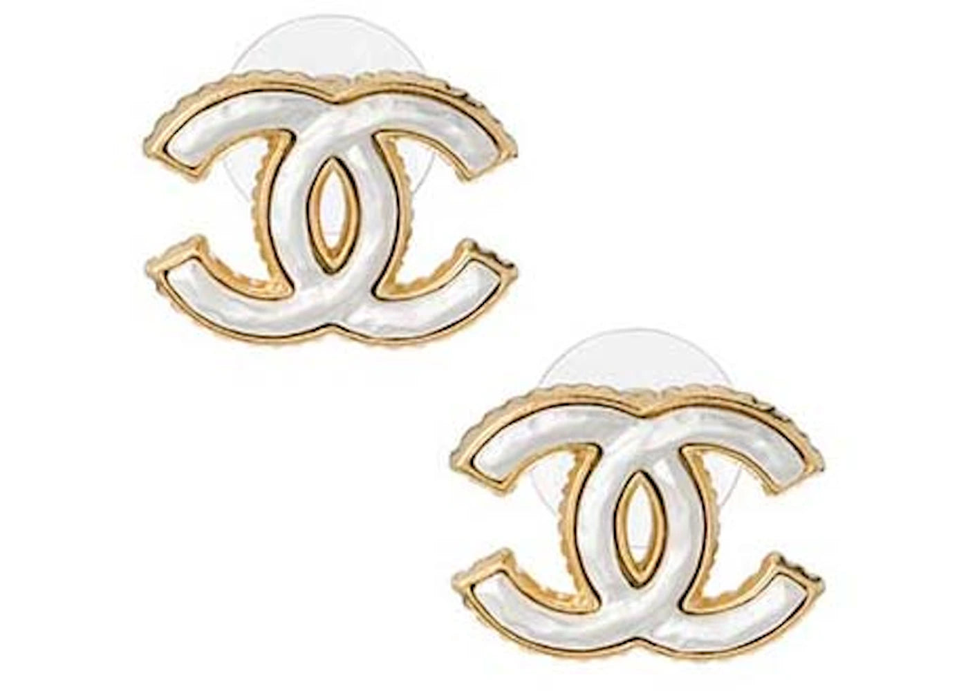 Chanel CC Logo Earrings Gold/White (ABB004)
