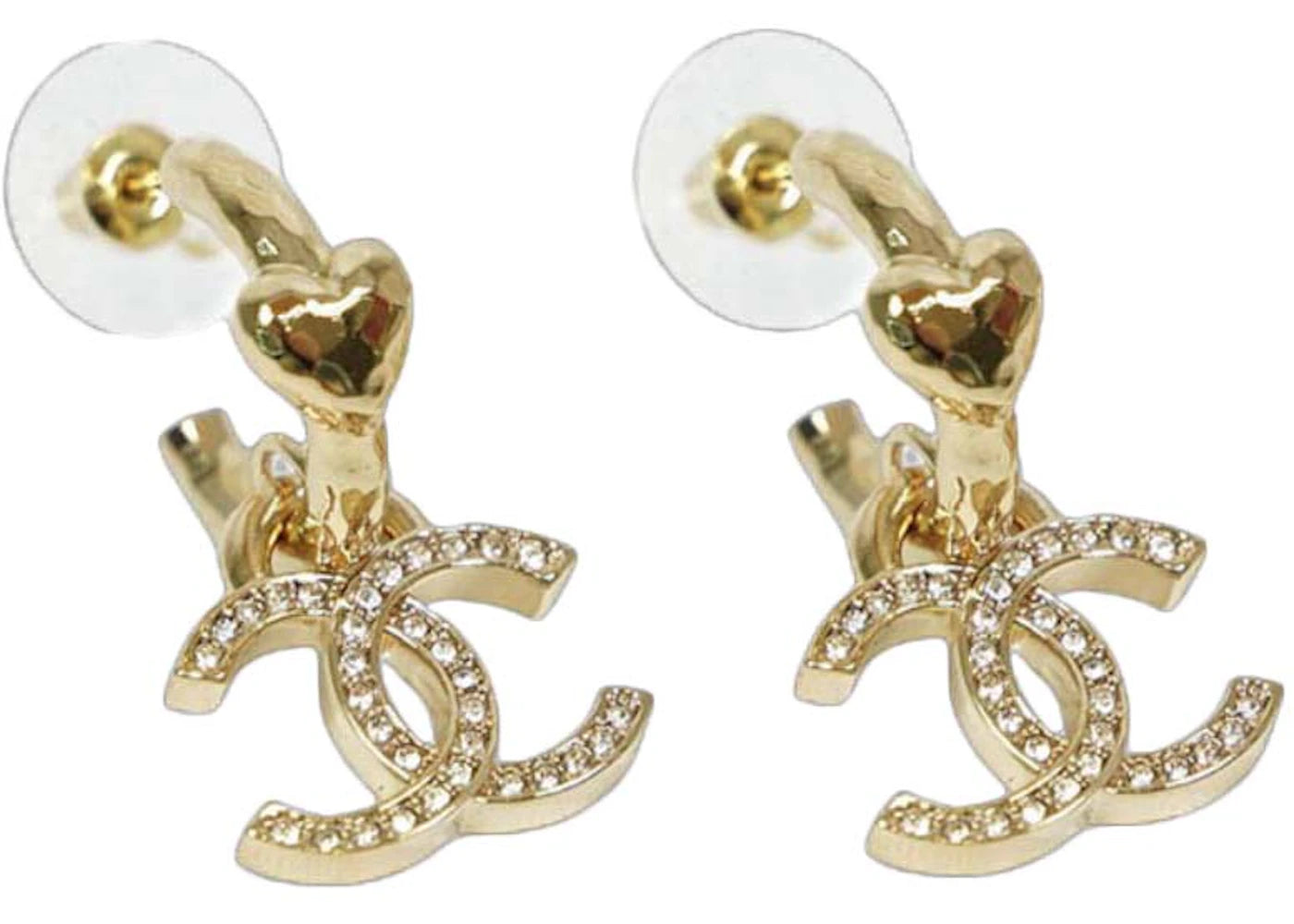 Chanel CC Logo Heart Drop Earrings Gold (ABA270)