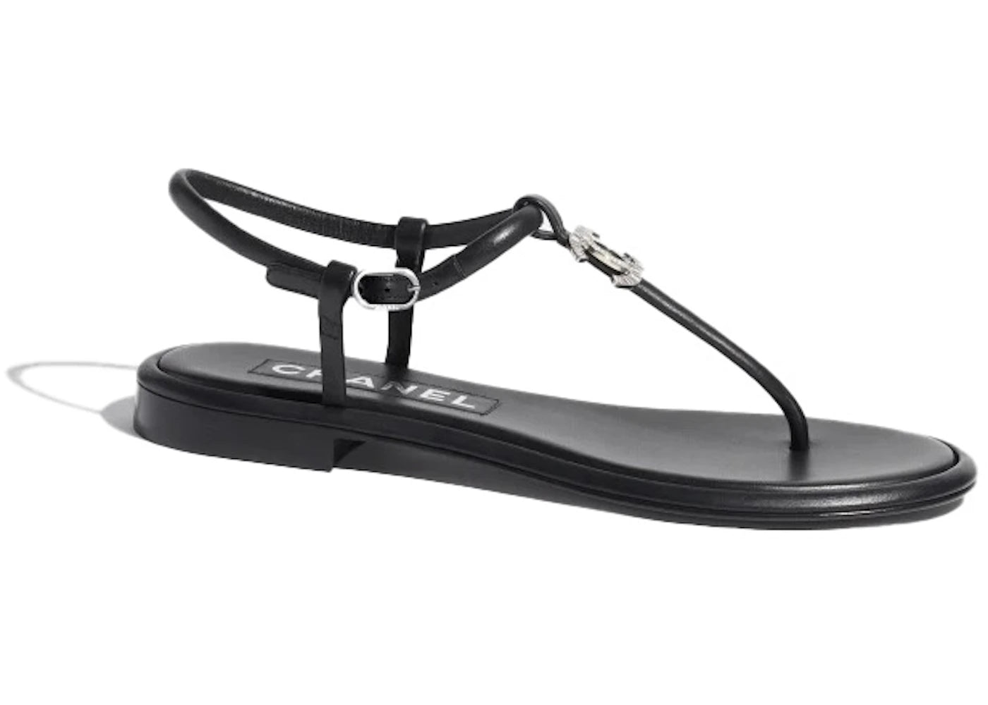 Chanel CC Thong Sandals Black Lambskin