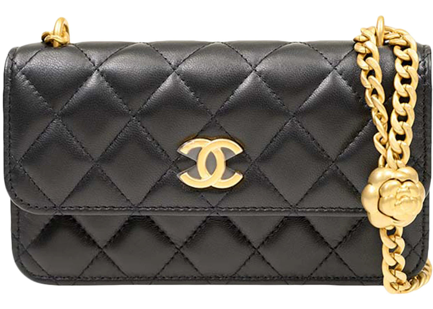 Chanel Camellia Adjusting Buckle Chain with Gold CC Logo Phone Holder Shoulder Bag Black (AP3298-B10702-94305)