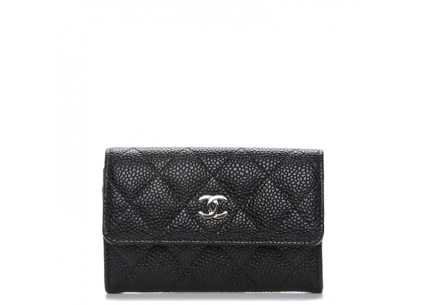 Chanel CC Card Holder Quilted Caviar Silver-tone Black