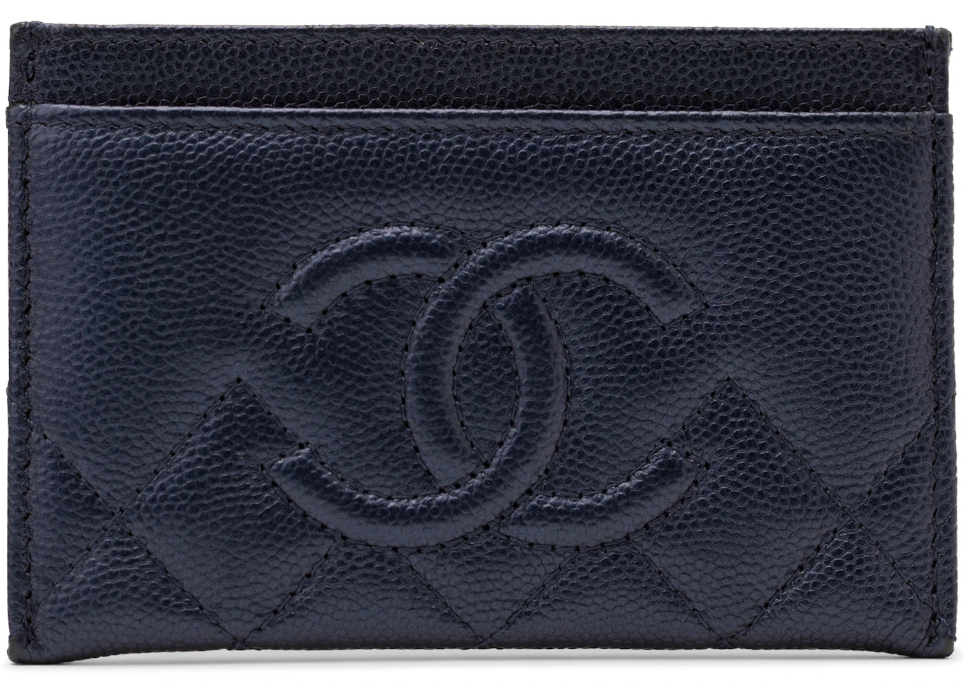 Chanel CC Card Holder Quilted Caviar Dark Navy Blue
