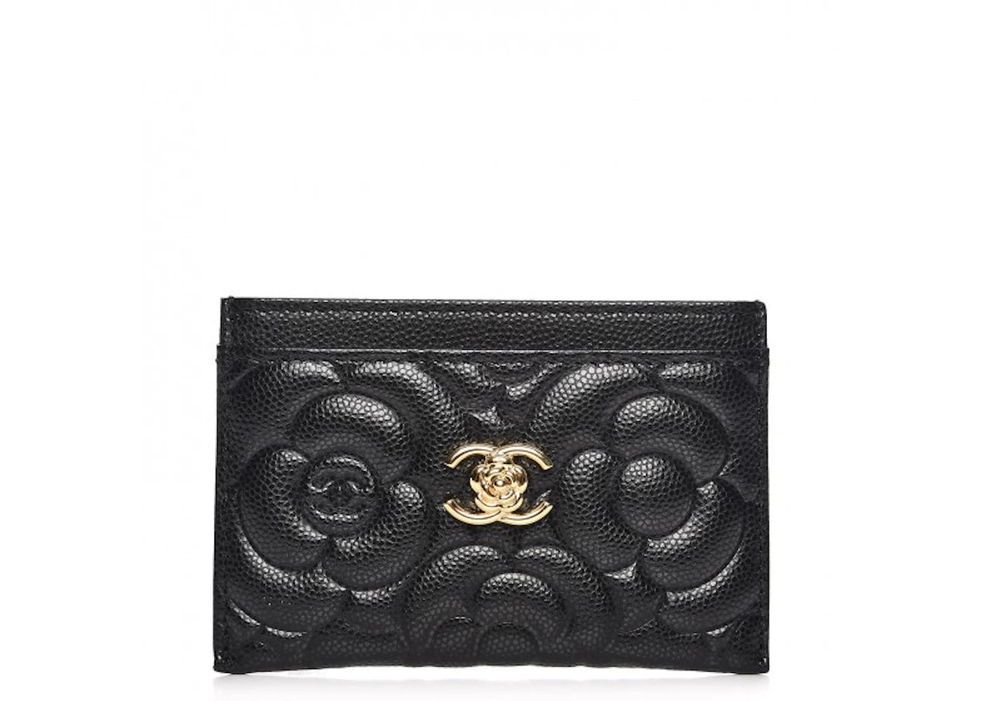Chanel Card Holder Camellia Embossed Black
