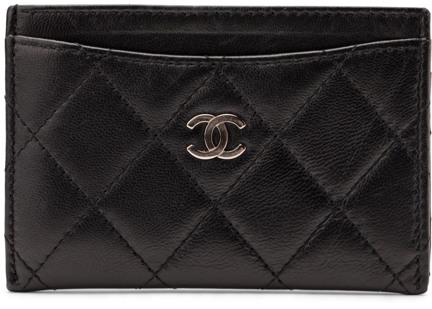 Chanel Classic Card Holder Quilted Lambskin Silver-tone Black