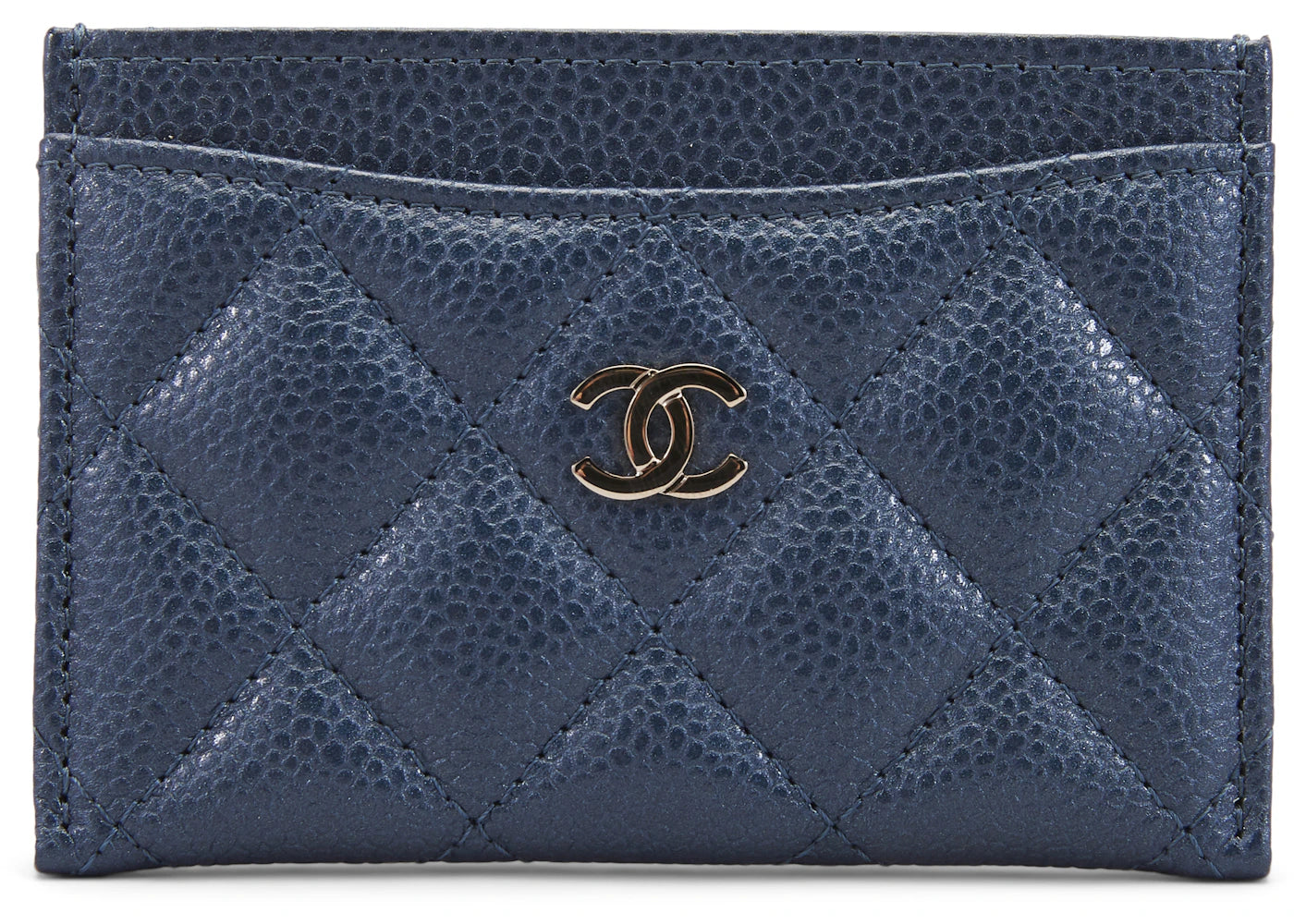 Chanel Card Holder Quilted Iridescent Caviar Blue