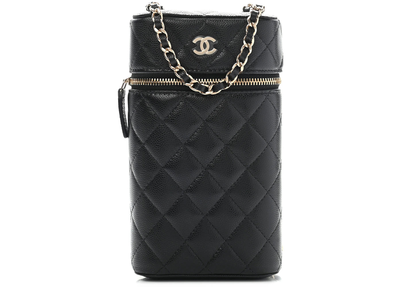 Chanel Caviar Quilted Phone Holder With Chain Black