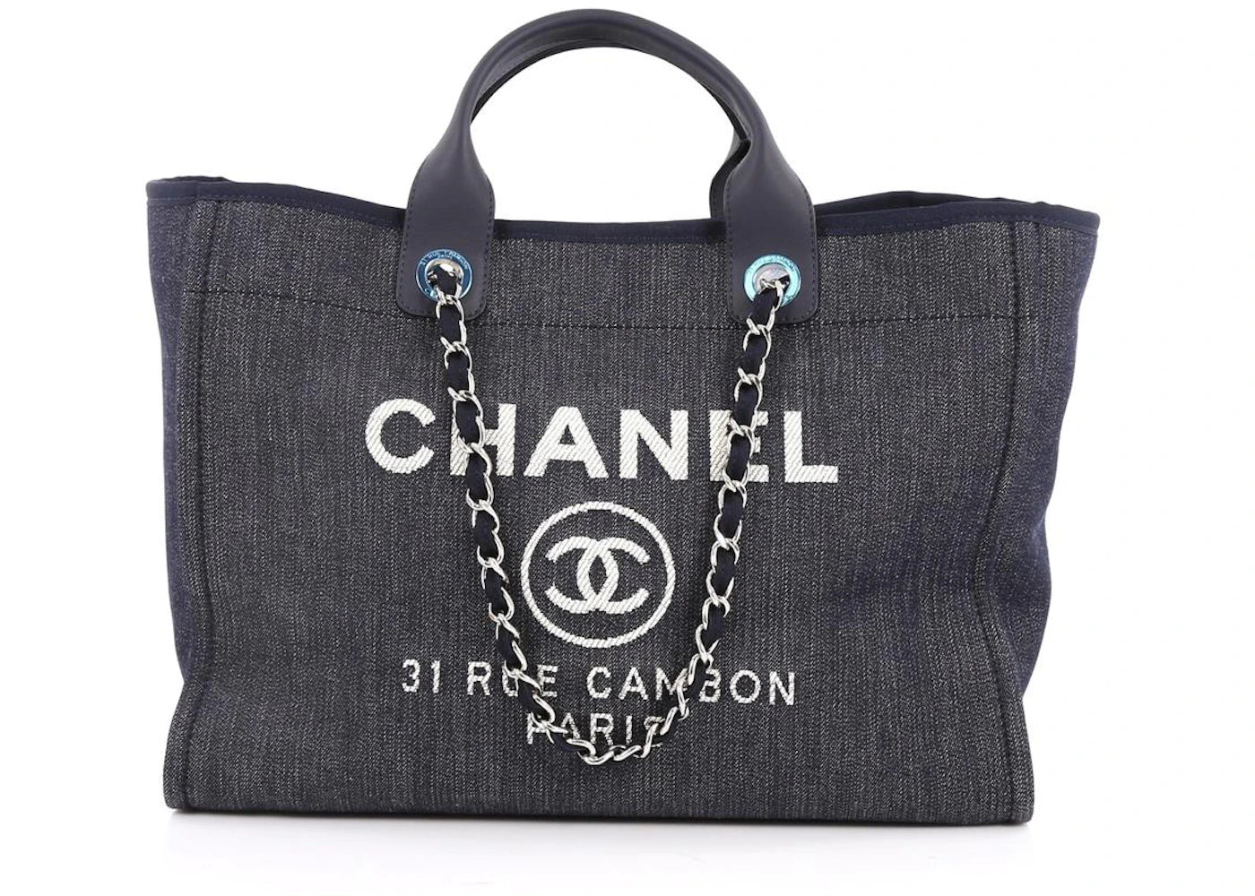 Chanel Deauville Chain Tote Large Dark Blue