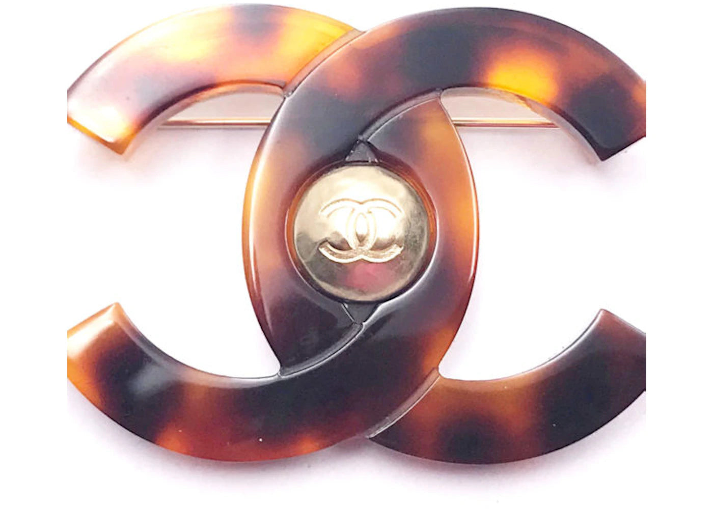Chanel Classic CC Brooch Faux Tortoise Brown