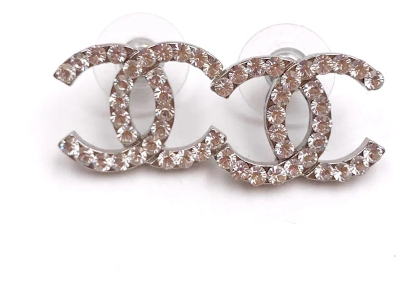 Chanel Classic CC Round Earrings Crystal Silver
