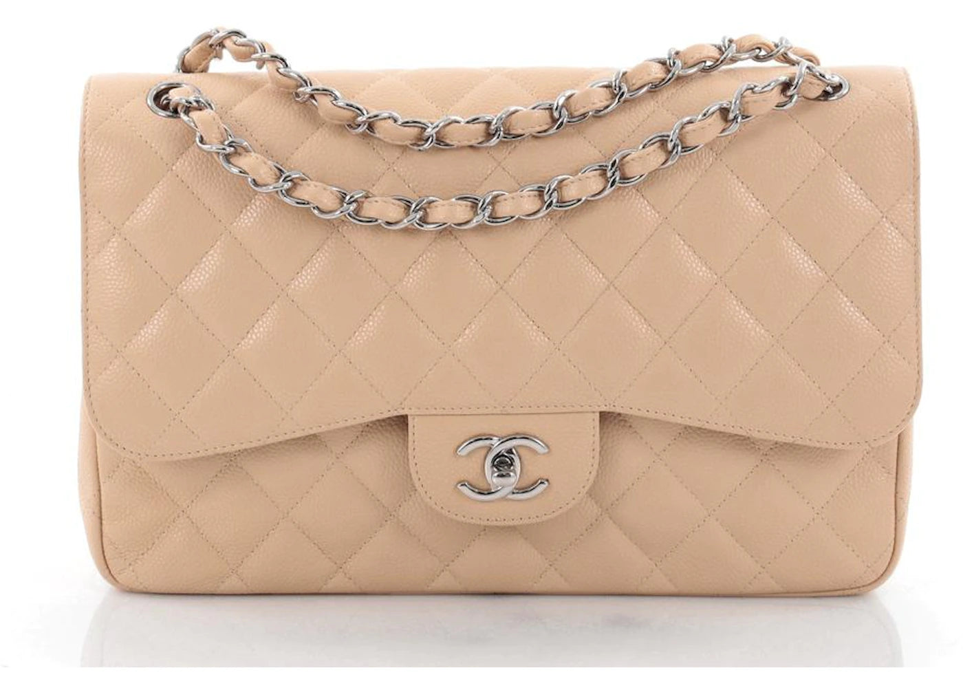 Chanel Double Classic Flap Quilted Diamond Medium Light Beige