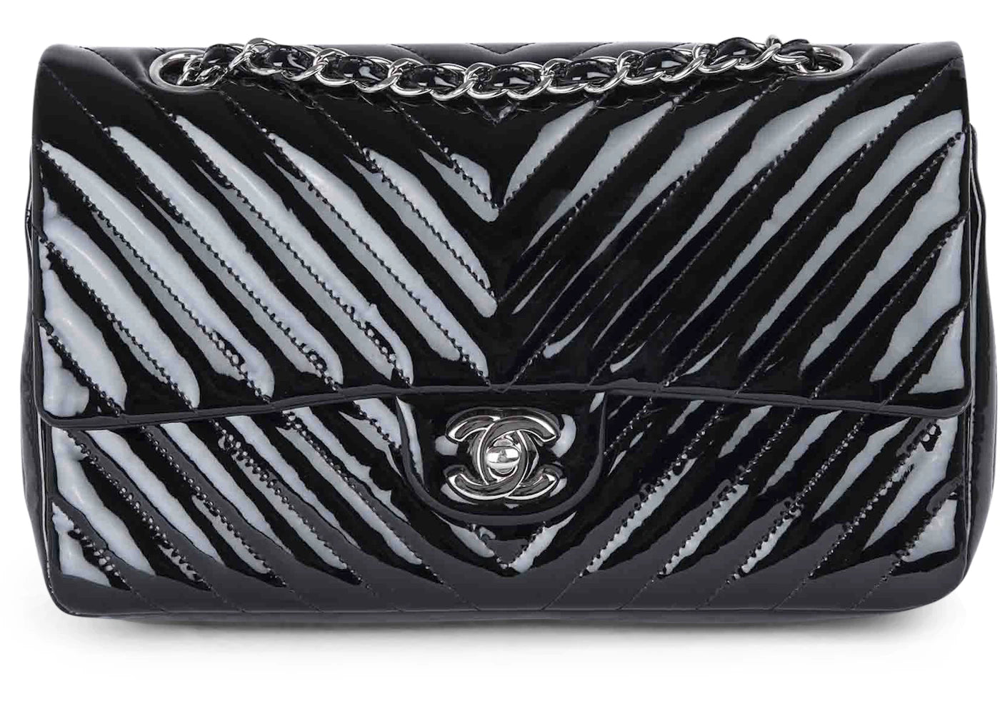 Chanel Classic Double Flap Quilted Chevron Medium Black