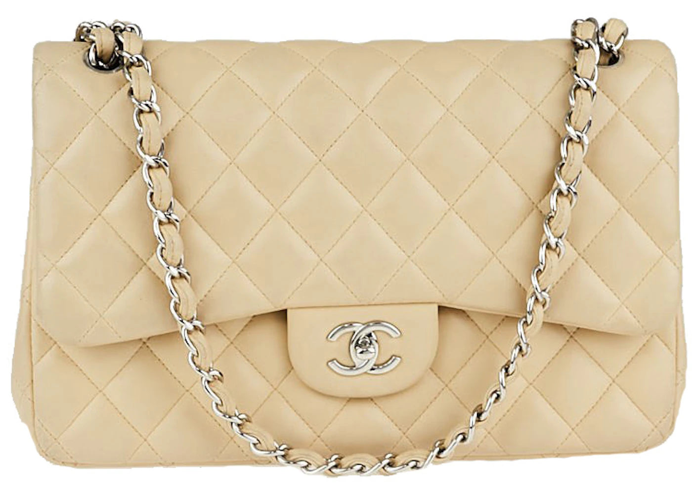 Chanel Classic Double Flap Quilted Jumbo Beige