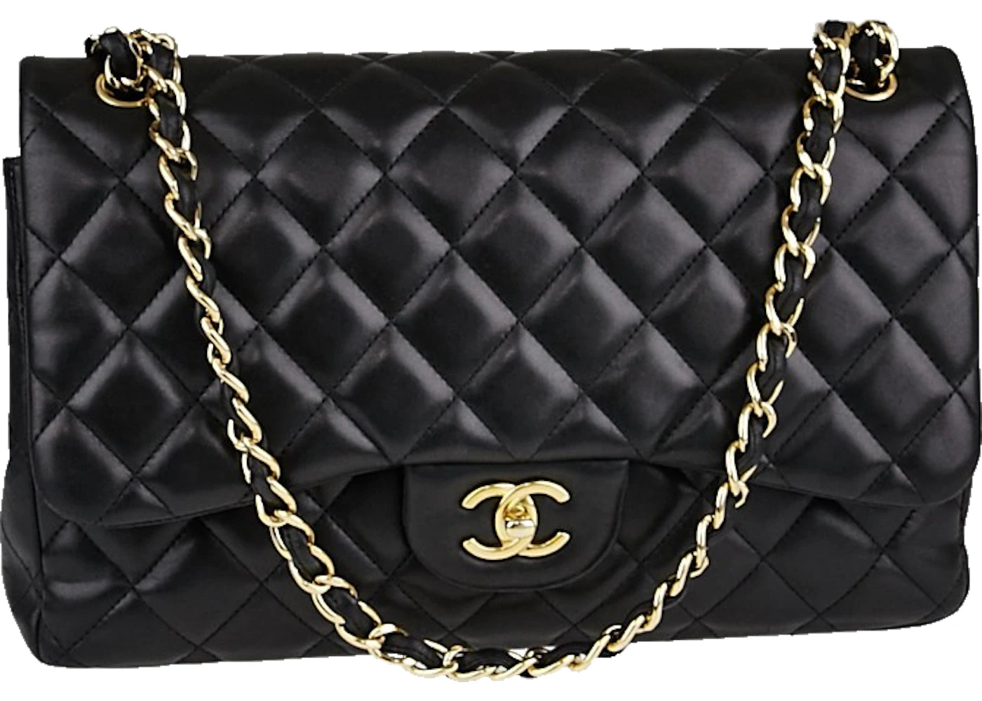 Chanel Classic Double Flap Quilted Lambskin Gold-tone Jumbo Black