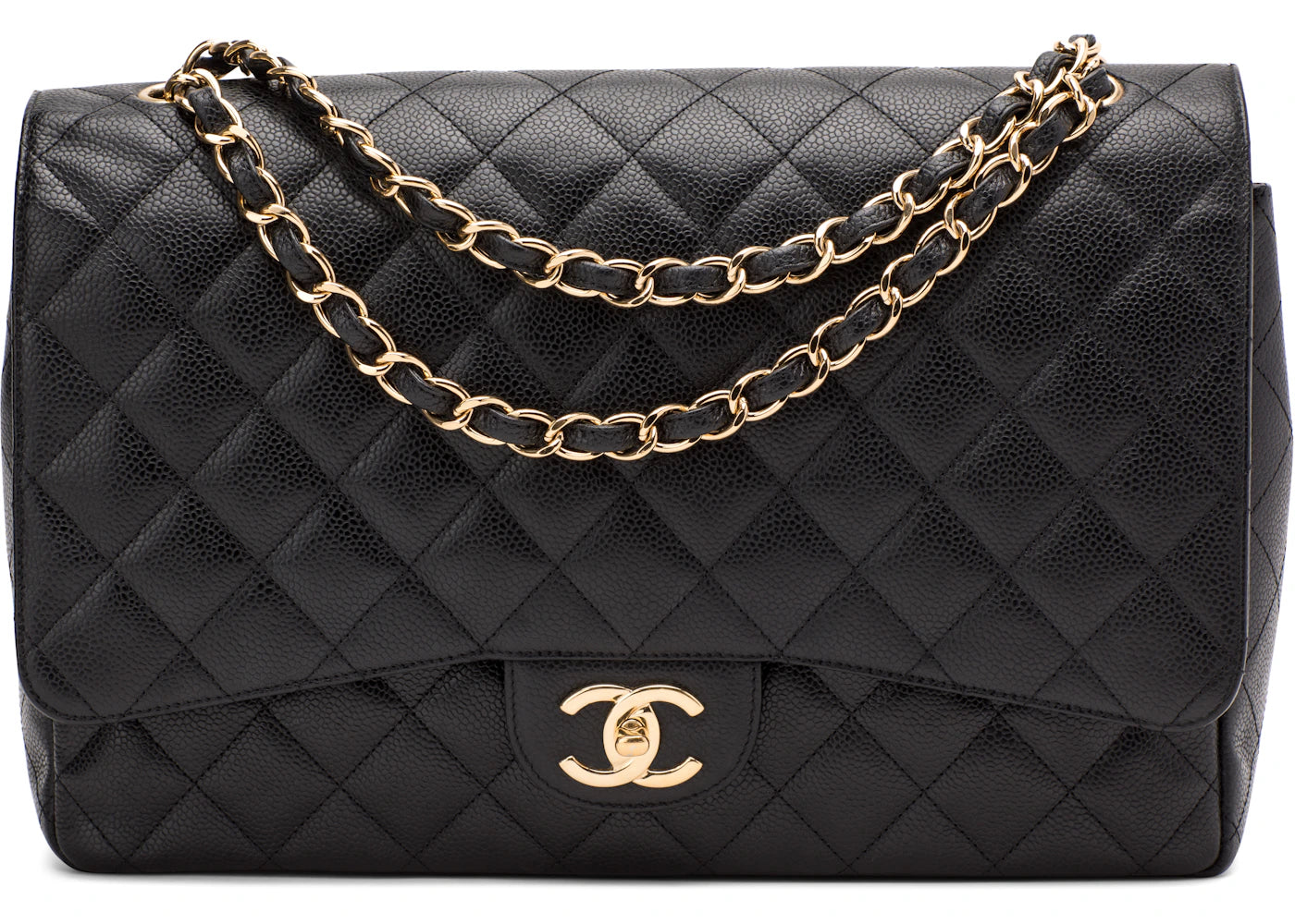 Chanel Classic Double Flap Quilted Caviar Gold-tone Maxi Black