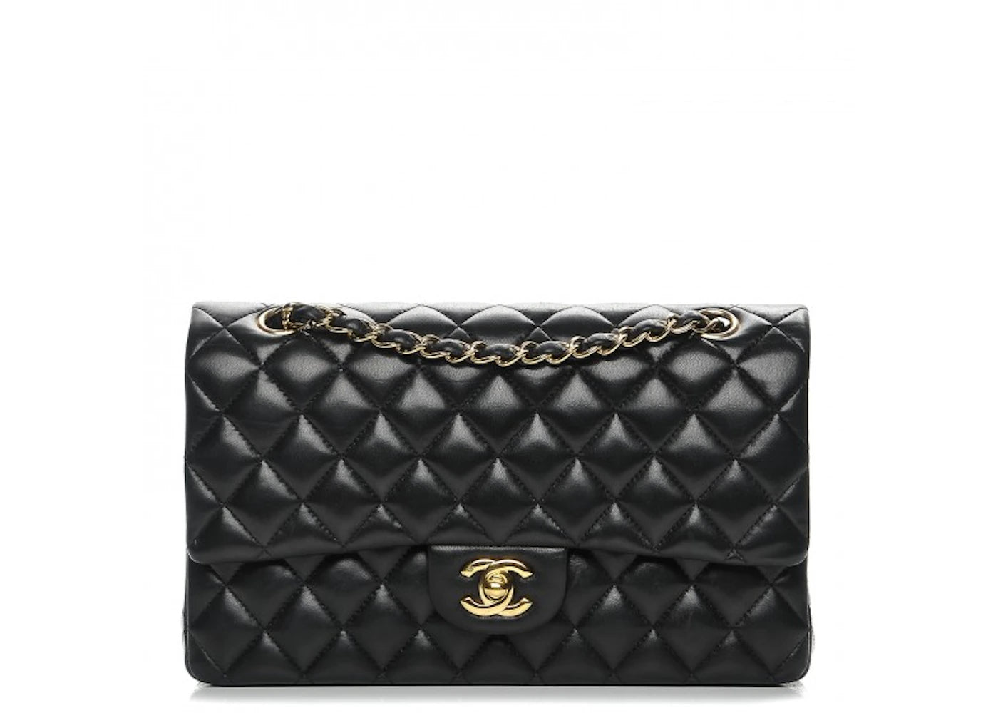 Chanel Classic Double Flap Quilted Lambskin Gold-tone Medium Black