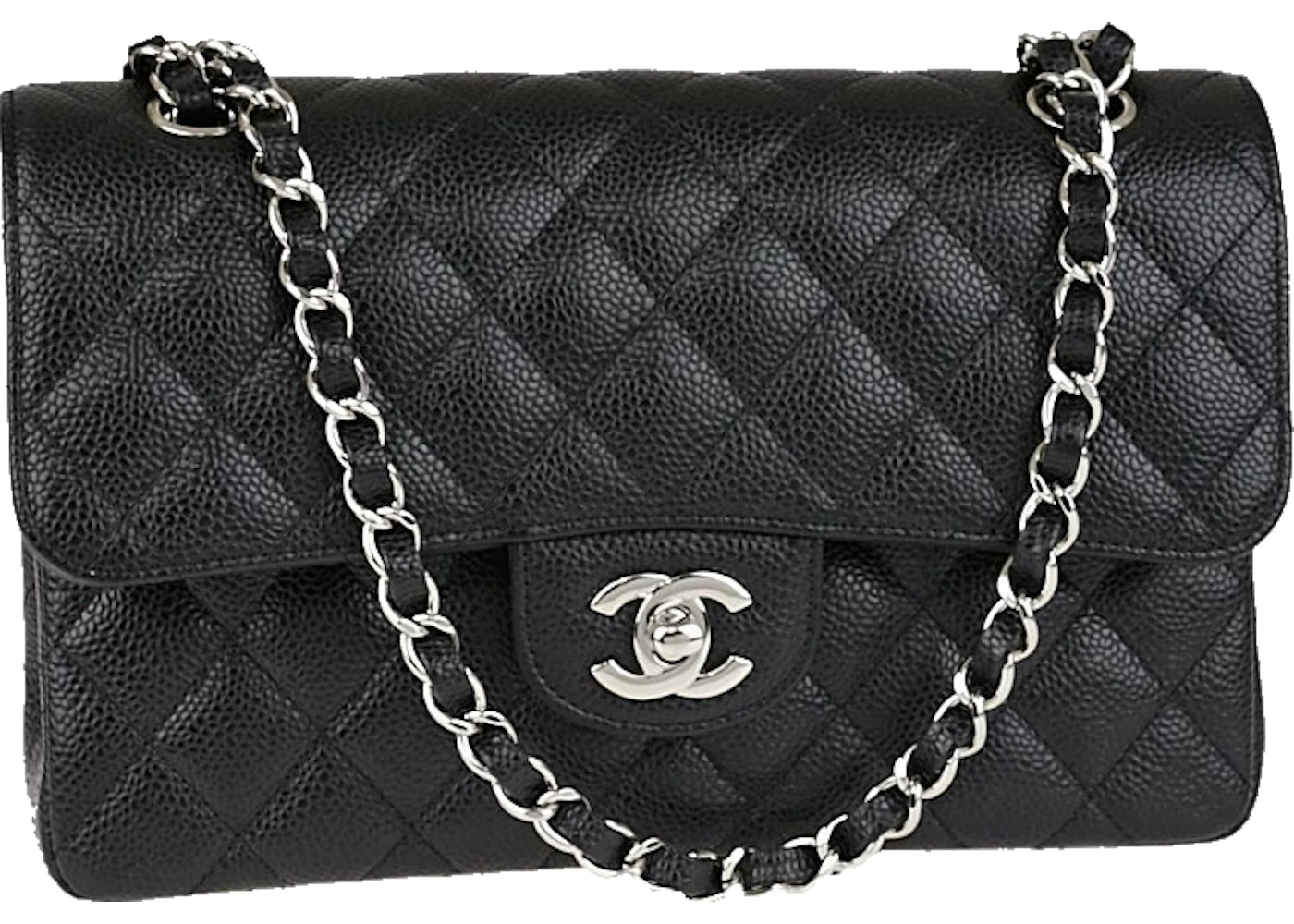 Chanel Classic Double Flap Quilted Caviar Silver-tone Small Black