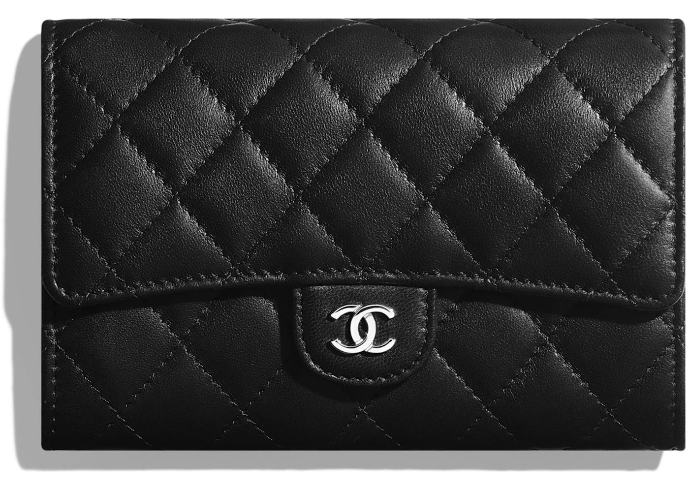 Chanel Classic Flap Wallet Quilted Lambskin Silver-tone Black