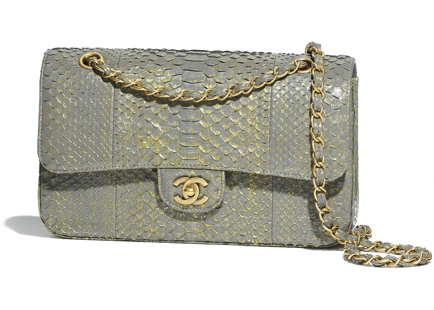 Chanel Classic Handbag Python Bronze-tone Gray