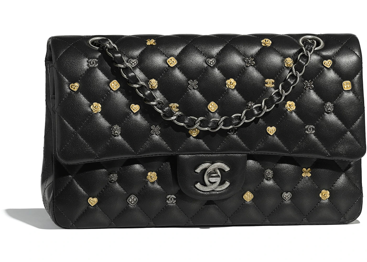 Chanel Classic Handbag Quilted Studded Black