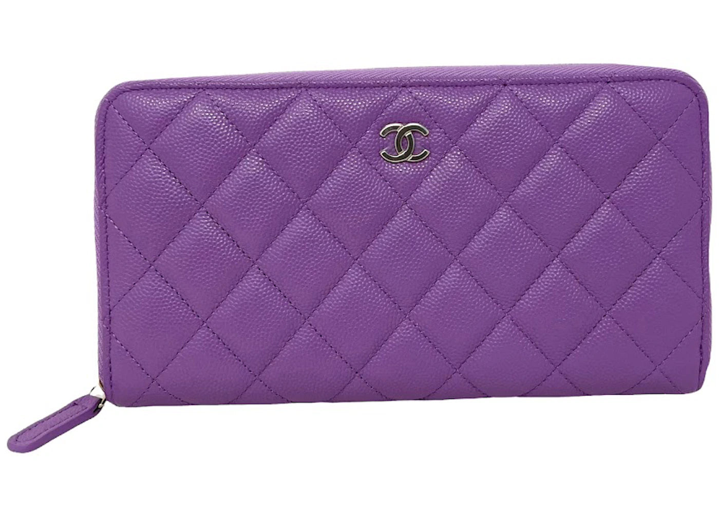 Chanel Classic Quilted Caviar Leather Wallet Card Case Purple