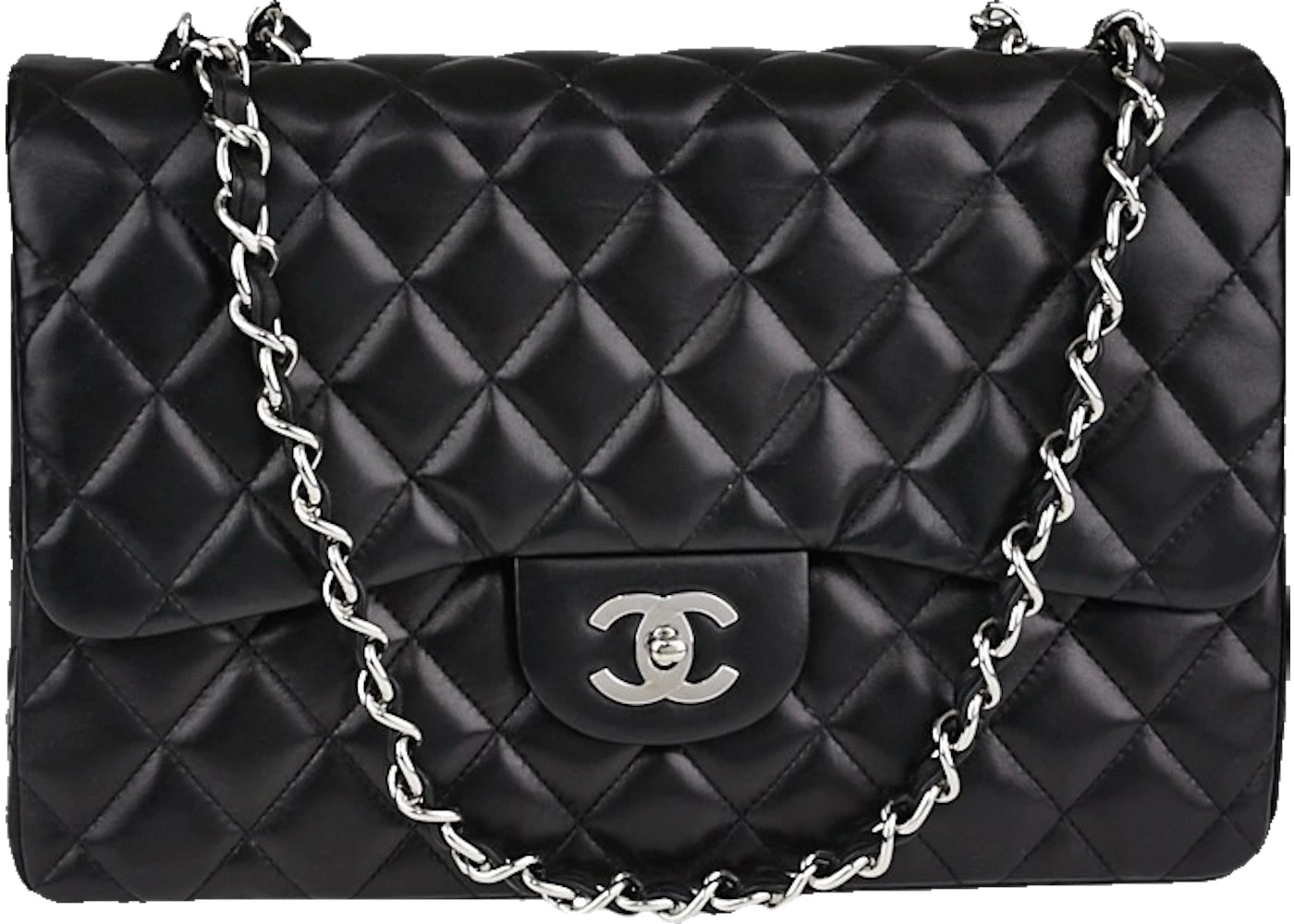 Chanel Classic Single Flap Quilted Jumbo Silver-tone Black