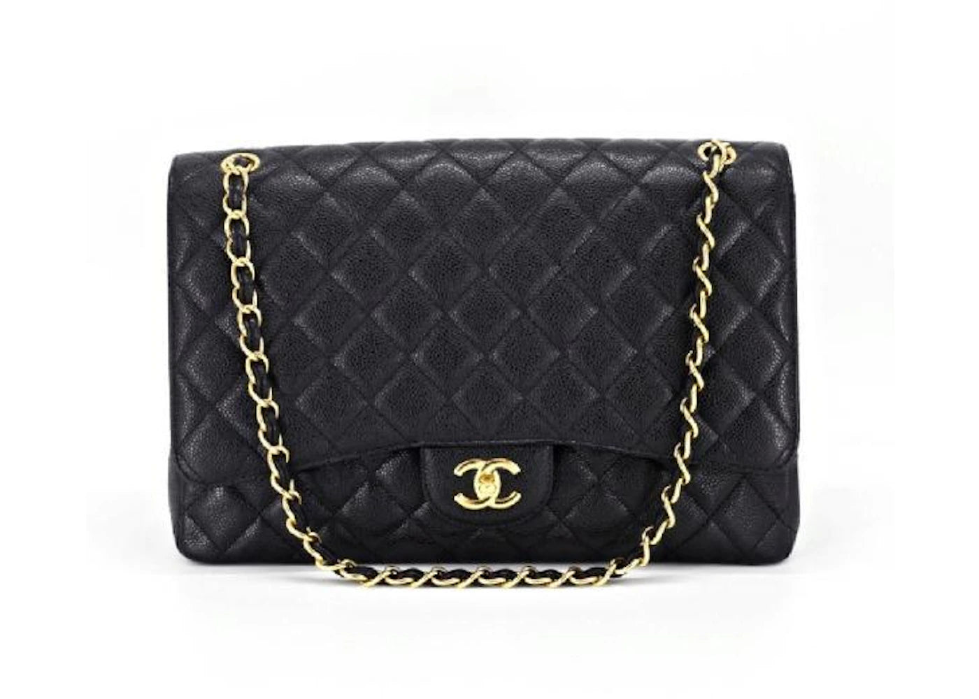 Chanel Classic Single Flap Quilted Caviar Gold-tone Maxi Black