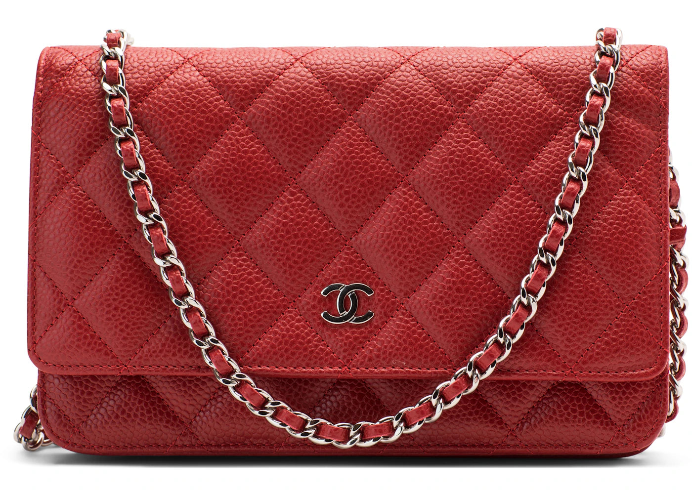 Chanel Classic Wallet on Chain Quilted Caviar Silver-tone Red