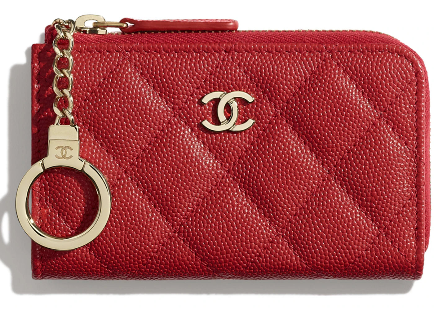 Chanel Classic Zipped Key Holder Quilted Grained Calfskin Gold-tone Red