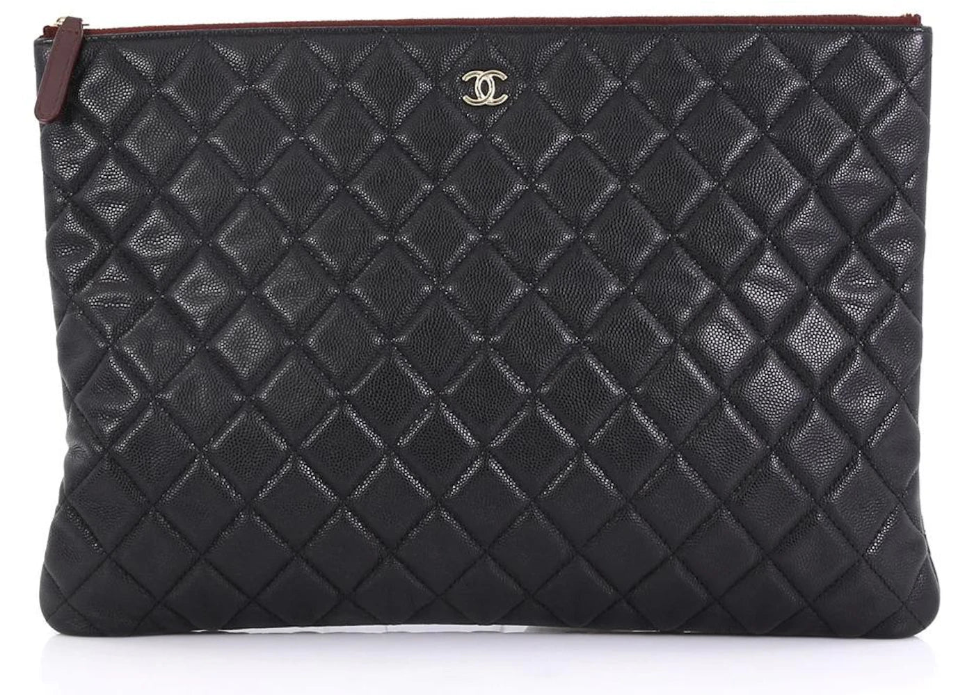 Chanel O Case Clutch Quilted Caviar Large Black