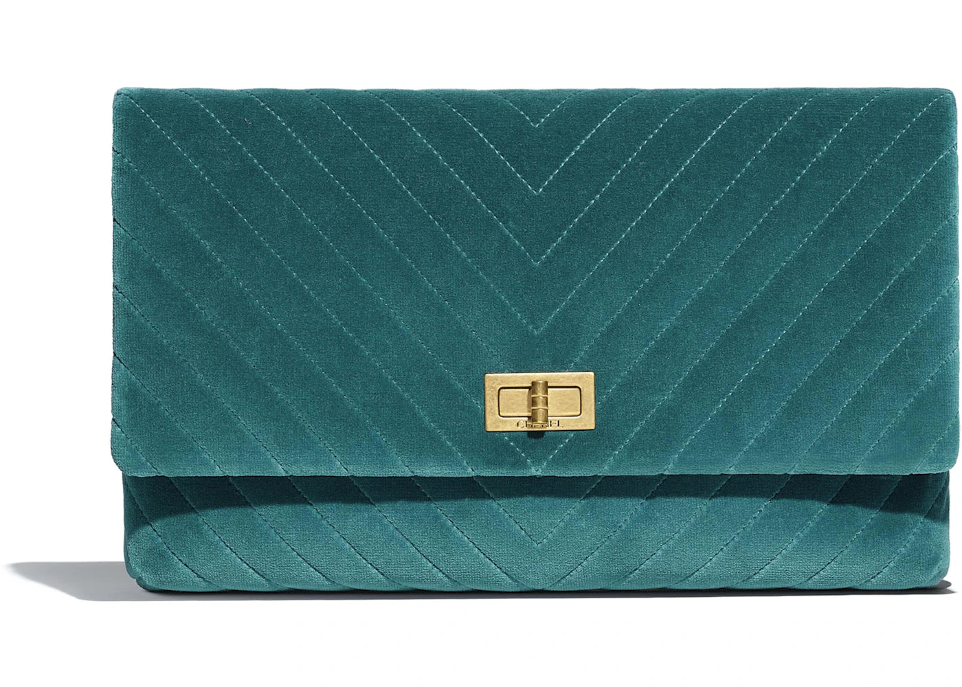 Chanel Clutch Quilted Chevron Gold-tone Turquoise