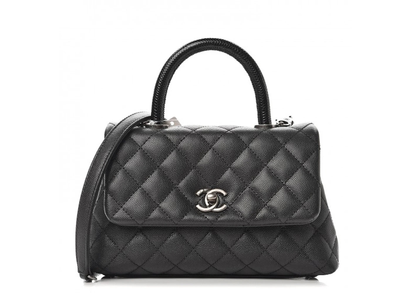 Chanel Coco Handle Flap Quilted Caviar Ruthenium Mini Black