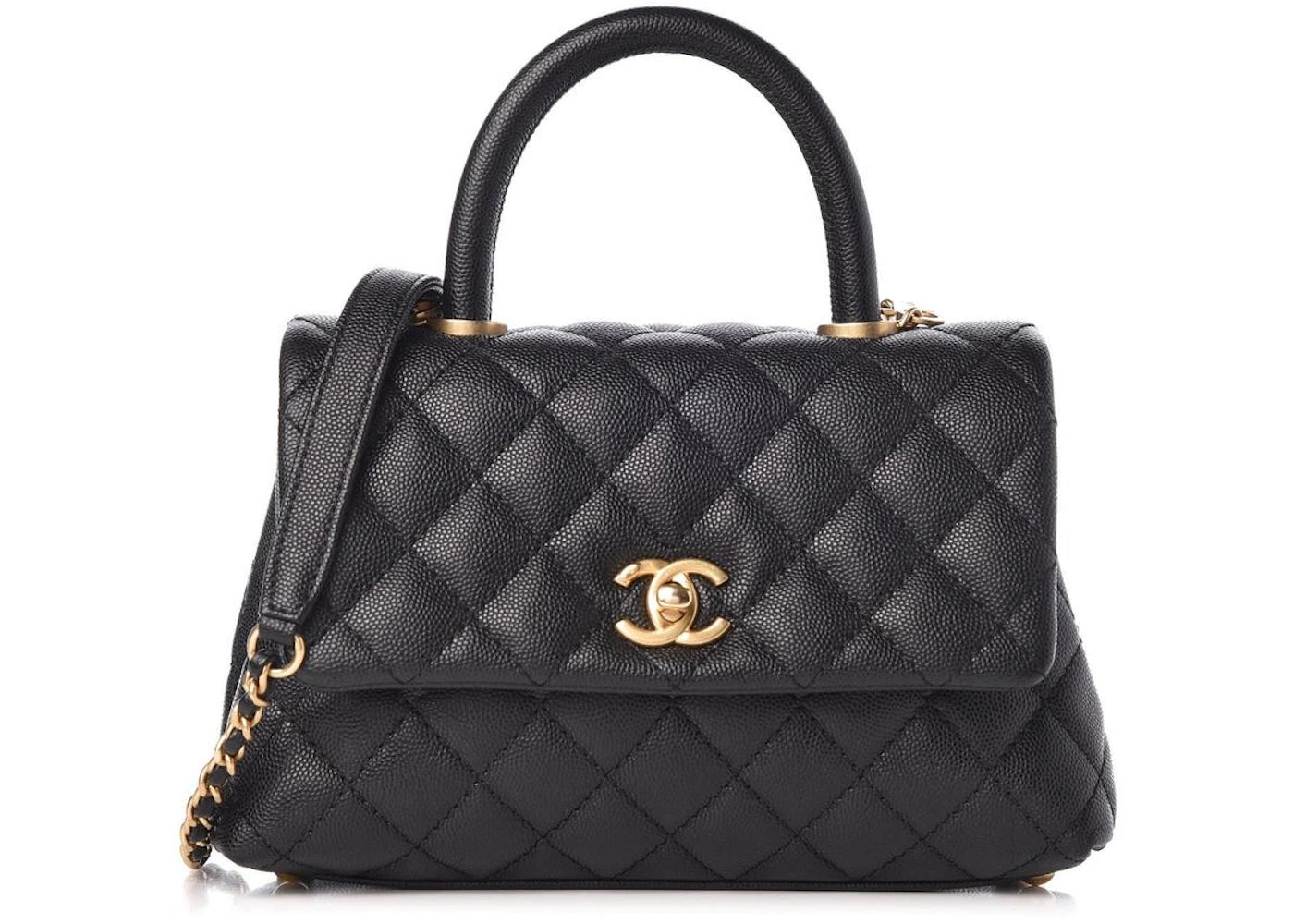 Chanel Coco Handle Flap Quilted Caviar Gold-tone Mini Black