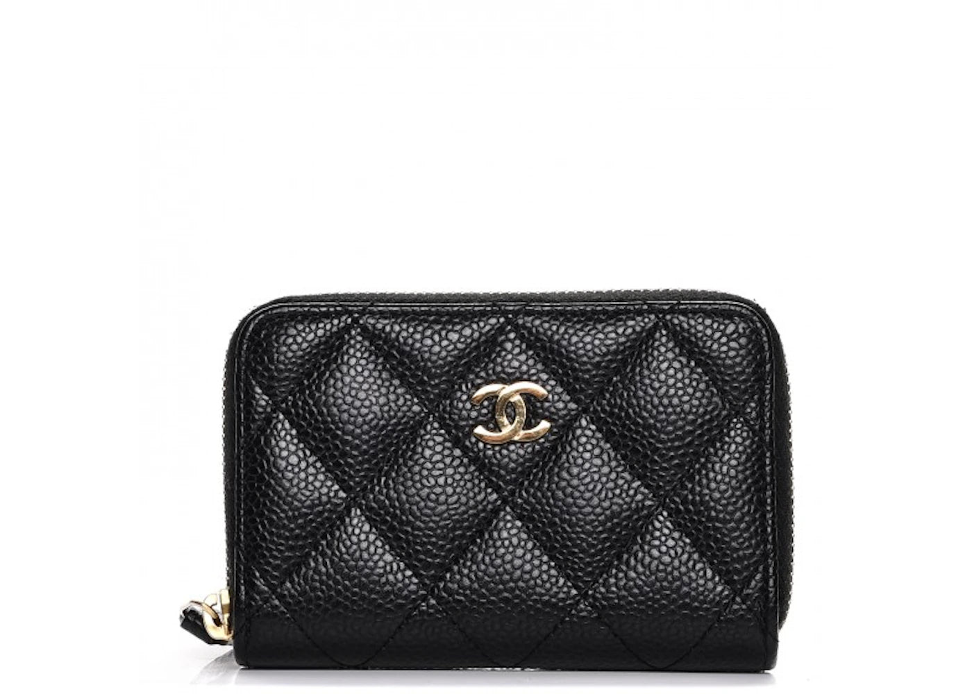 Chanel Zip Coin Purse Quilted Caviar Gold-tone Black