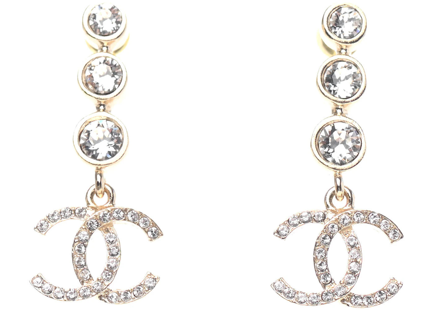 Chanel Crystal CC Drop Earrings Gold