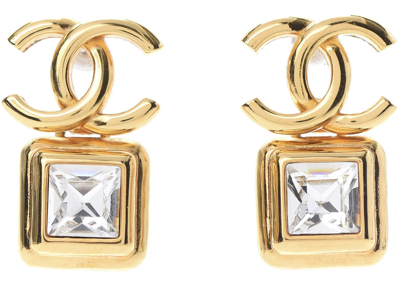 Chanel Crystal CC Drop Earrings Large Gold
