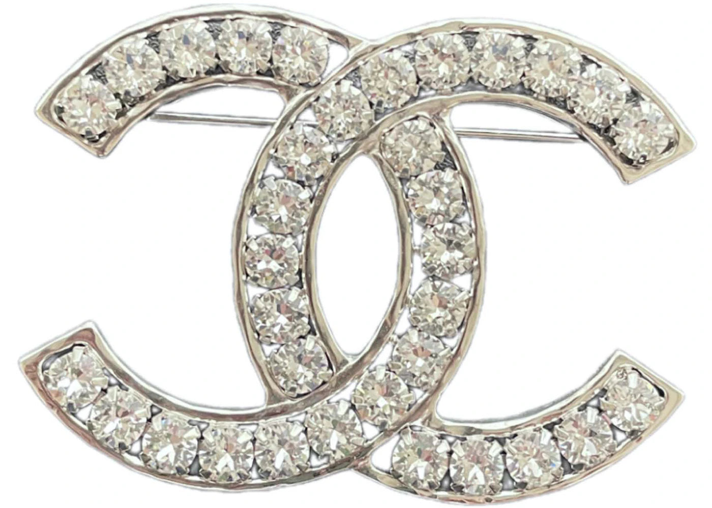 Chanel Crystal CC Logo Brooch Silver