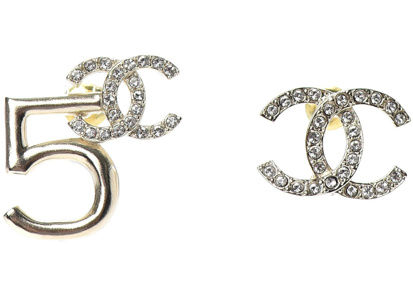 Chanel Crystal CC No 5 Earrings Gold