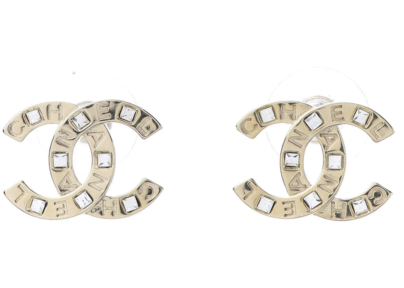 Chanel Crystal Metal CC Earrings Gold